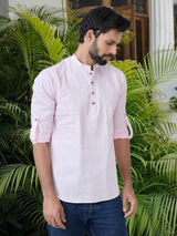 Men Pack Of 2 Green & Pink Cotton Solid Short Kurta