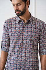 Men Blue Regular Pure Cotton Pathani Kurta With Black Salwar