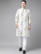 Men White Multi Tie and dye Print Design Straight Kurta