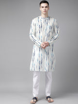 Men White Multi Tie and dye Print Design Straight Kurta