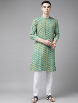 Men Multi Printed Pure Cotton Straight Kurta With Pyjama