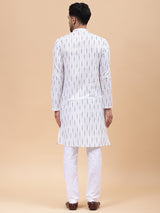 Men White & Grey Pure Cotton Printed Straight Kurta