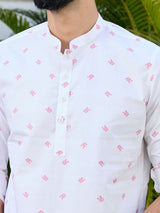 White Woven Cotton Short Kurta