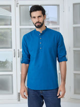 Men Pack Of 2 Blue & Pink Cotton Solid Short Kurta