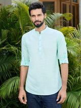 Men Pack Of 2 Green & Pink Cotton Solid Short Kurta