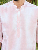 Peach Woven Striped Cotton Short Kurta