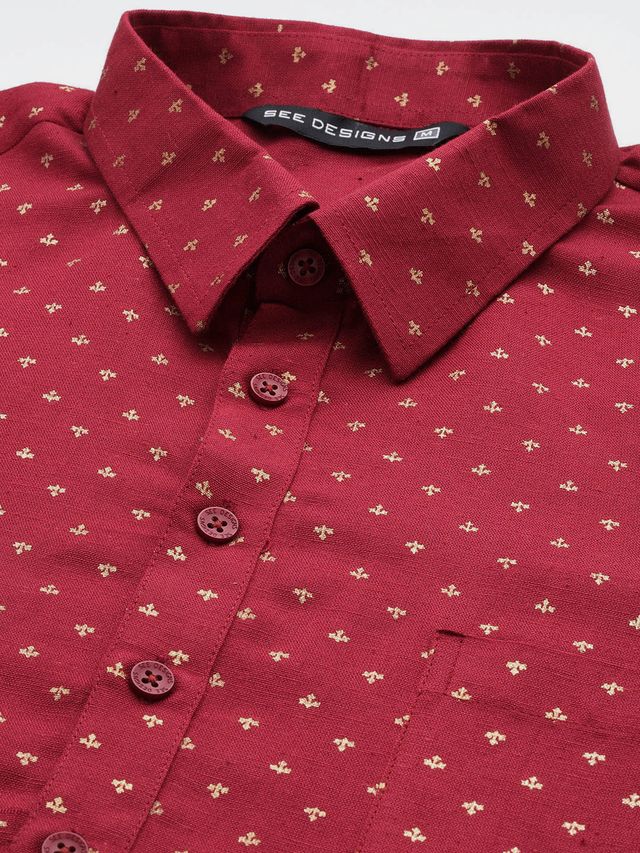 Men Maroon Regular Pure Cotton Pathani Printed Men's Kurta With White Salwar