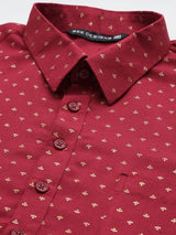 Men Maroon Regular Pure Cotton Pathani Printed Men's Kurta With White Salwar