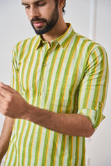 Men Lime Green Regular Pure Cotton Pathani Kurta With White Salwar