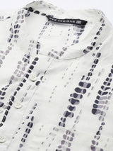 Men White Multi Tie and dye Print Design Straight Kurta