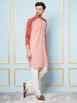 Men Pink And Maroon Thread Work Kurta