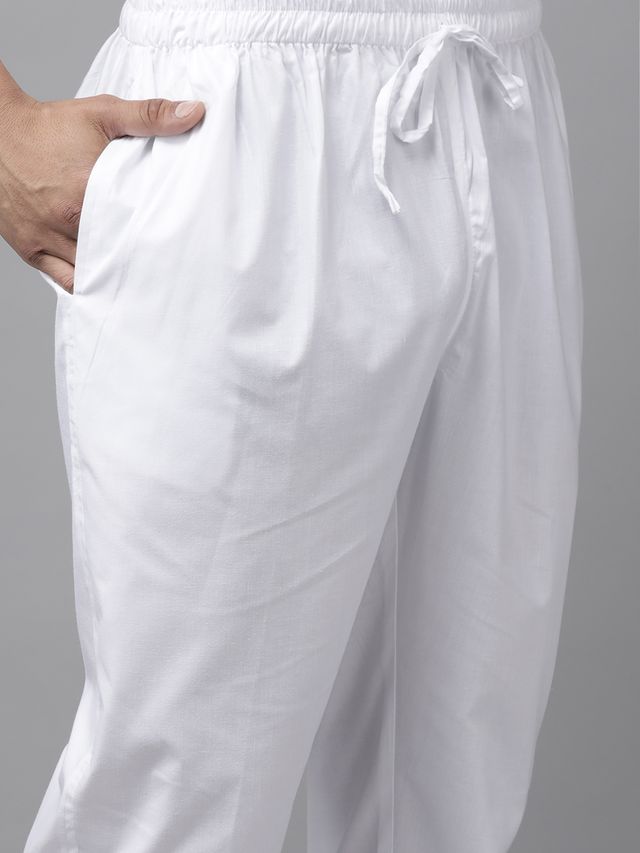 Men Light Grey Regular Pure Cotton Pathani Printed Men's Kurta With White Salwar