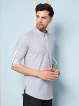 Men Grey & White Printed Cotton Short Kurta