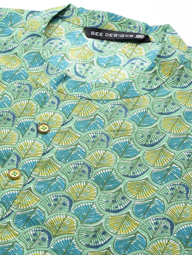 Men Multi Printed Pure Cotton Straight Kurta With Pyjama