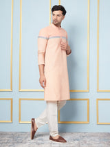 Men Peach And Weaving Design Kurta