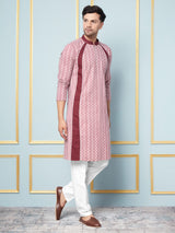 Men Pink And Maroon Printed Kurta