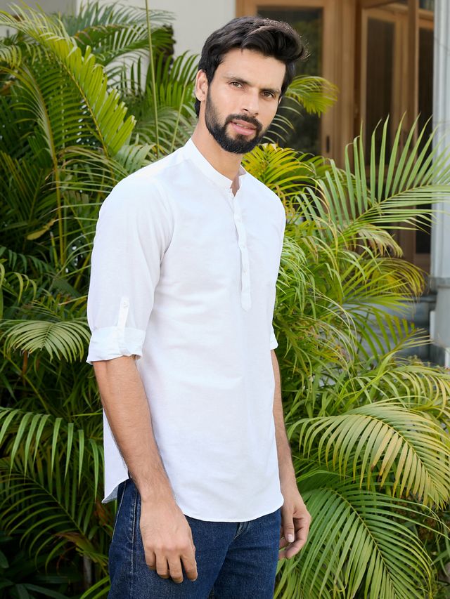 White Deluxe Cotton Short Kurta
