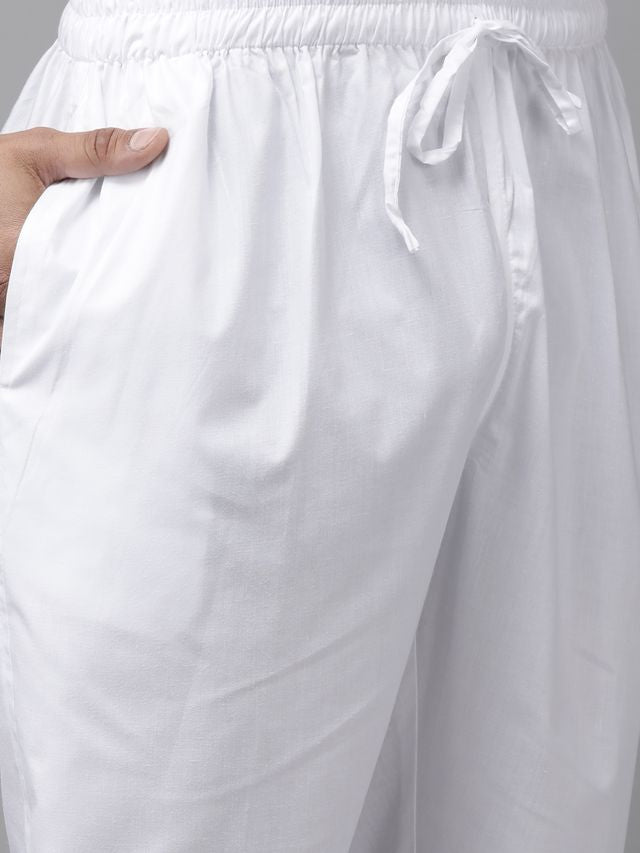 Men Light Grey Regular Pure Cotton Pathani Printed Men's Kurta With White Salwar