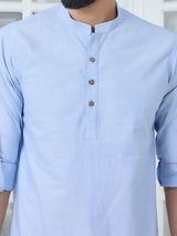 Men Pack Of 2 Mustard & Turquoise Blue Cotton Solid Short Kurta