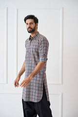 Men Blue Regular Pure Cotton Pathani Kurta With Black Salwar