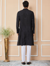 Black Embroidered Pure Chanderi Silk Straight Kurta