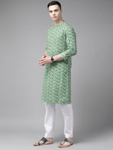 Men Multi Printed Pure Cotton Straight Kurta With Pyjama