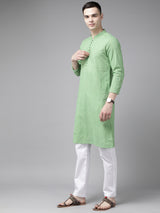 Men Green Pure Cotton Chikankari Embroidered Straight Kurta