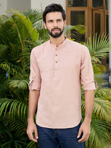 Men Pack Of 2 Brown & Grey Cotton Solid Short Kurta