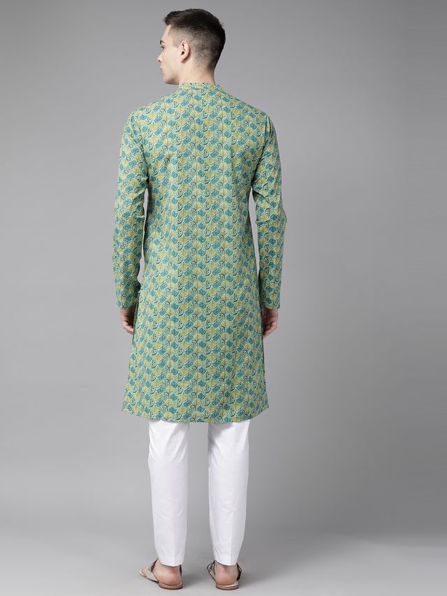 Men Multi Printed Pure Cotton Straight Kurta With Pyjama