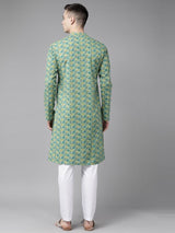 Men Multi Printed Pure Cotton Straight Kurta With Pyjama