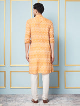 Men Mustard And Printed Kurta