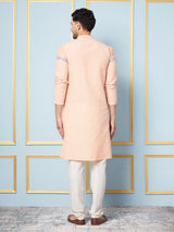 Men Peach And Weaving Design Kurta