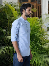 Men Pack Of 2 Brown & Turquoise Blue Cotton Solid Short Kurta