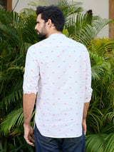 White Woven Cotton Short Kurta