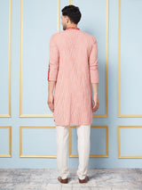 Men Pink And Maroon Thread Work Kurta