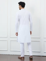Men White Cotton Gold Thread Work & Sequince Kurta