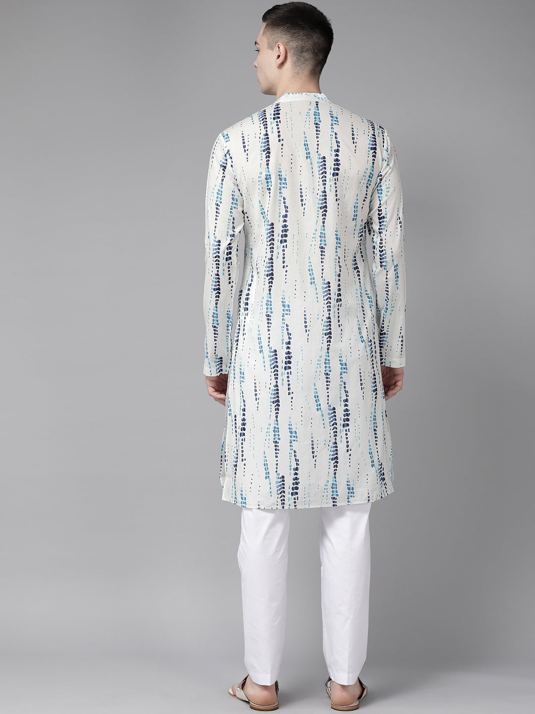 Men White Multi Tie and dye Print Design Straight Kurta