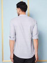 Men Grey & White Printed Cotton Short Kurta