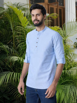 Men Pack Of 2 Mustard & Turquoise Blue Cotton Solid Short Kurta