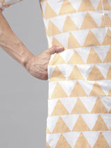 Men White Regular Pure Cotton Pathani Printed Men's Kurta