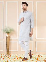 Men Grey Cotton Solid Pathani Kurta