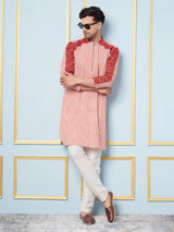 Men Pink And Maroon Thread Work Kurta