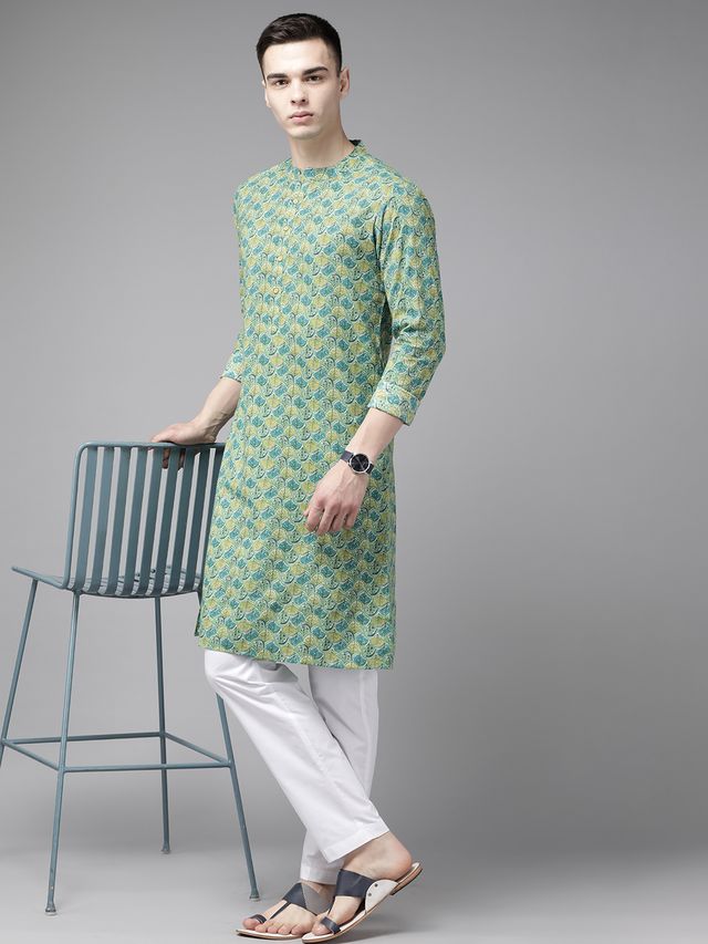 Men Multi Printed Pure Cotton Straight Kurta With Pyjama