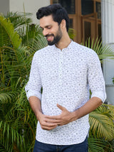 White Geometric Printed Rayon Short Kurta