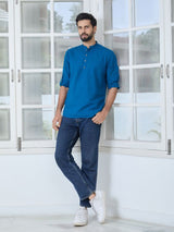 Men Pack Of 2 Blue & Pink Cotton Solid Short Kurta