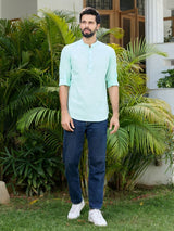 Men Pack Of 2 Green & Pink Cotton Solid Short Kurta
