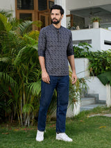 Black Geometric Printed Rayon Short Kurta