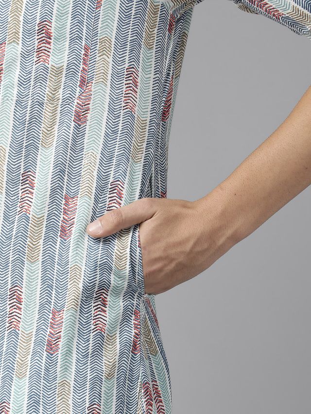 Men Multicolored Regular Pure Cotton Pathani Printed Men's Kurta With White Salwar