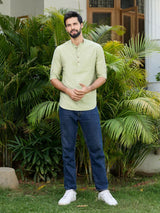 Green Deluxe Cotton Short Kurta