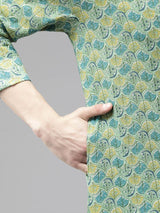 Men Multi Printed Pure Cotton Straight Kurta With Pyjama